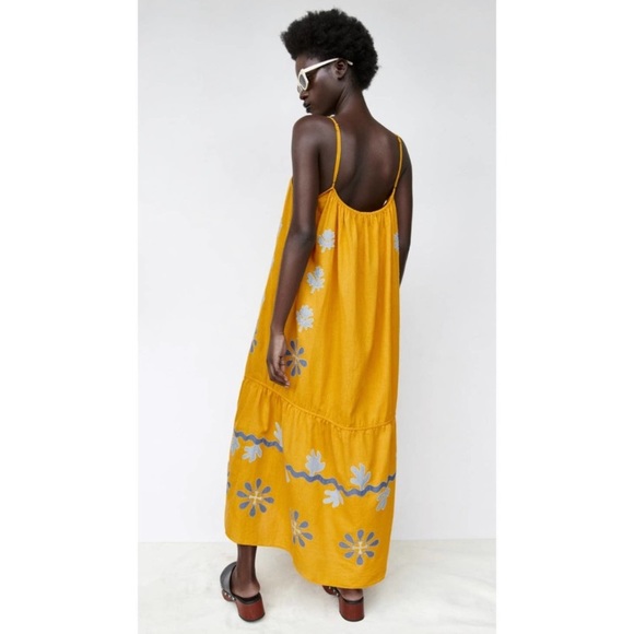 ZARA WOMAN NWT MUSTARD LIMITED EDITION EMBROIDERED DRESS - Picture 5 of 9